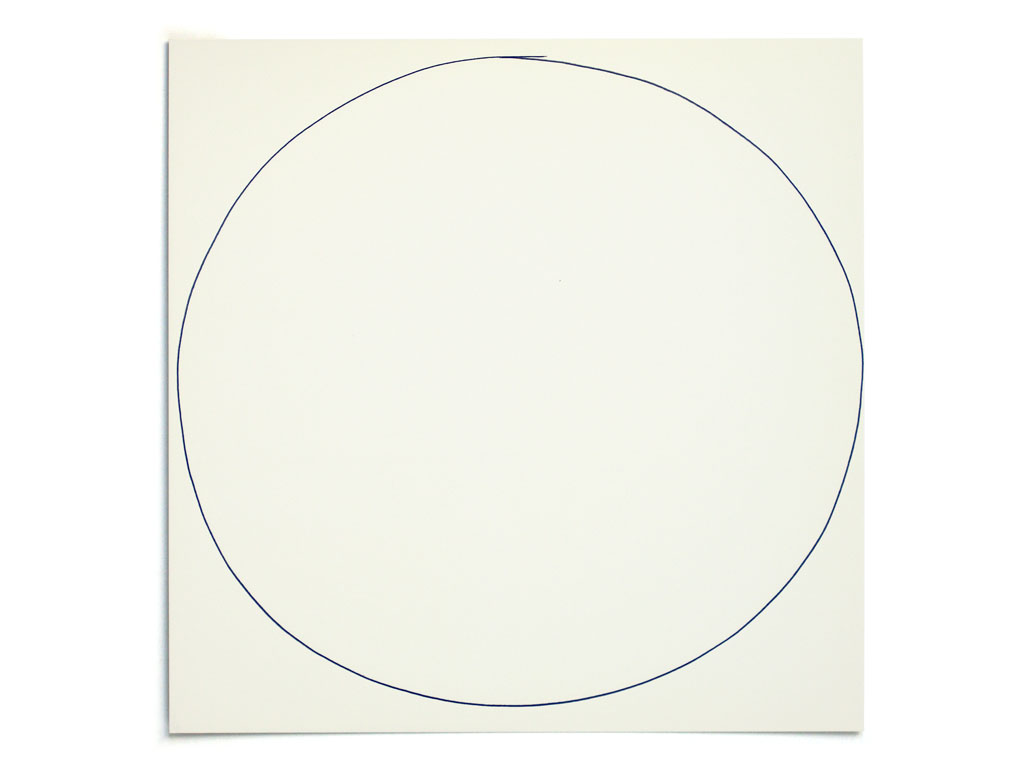 Claude Closky, ‘2,000 attempts at drawing a big circle’, 1998, invitation card, CNEAI, Chatou, 2,000 handmade blue ball-point circles on printed matter, 19 x 19 cm.